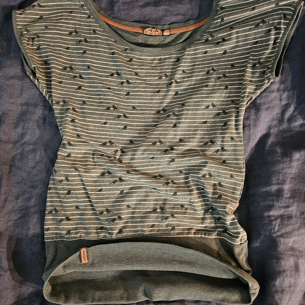 Naketano Blue and Gray Striped Women's Tee